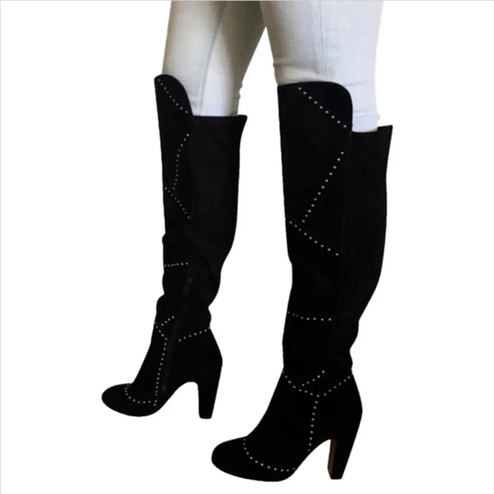 NWOB Vince Camuto VP Carlene Black Embellished Leather Suede Over The Knee Bo…